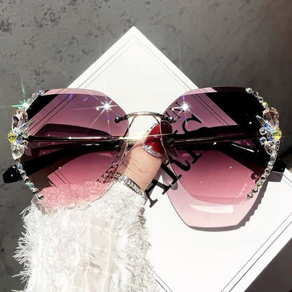 Kehyksetön Gradientti linssi Rhinestone aurinkolasit