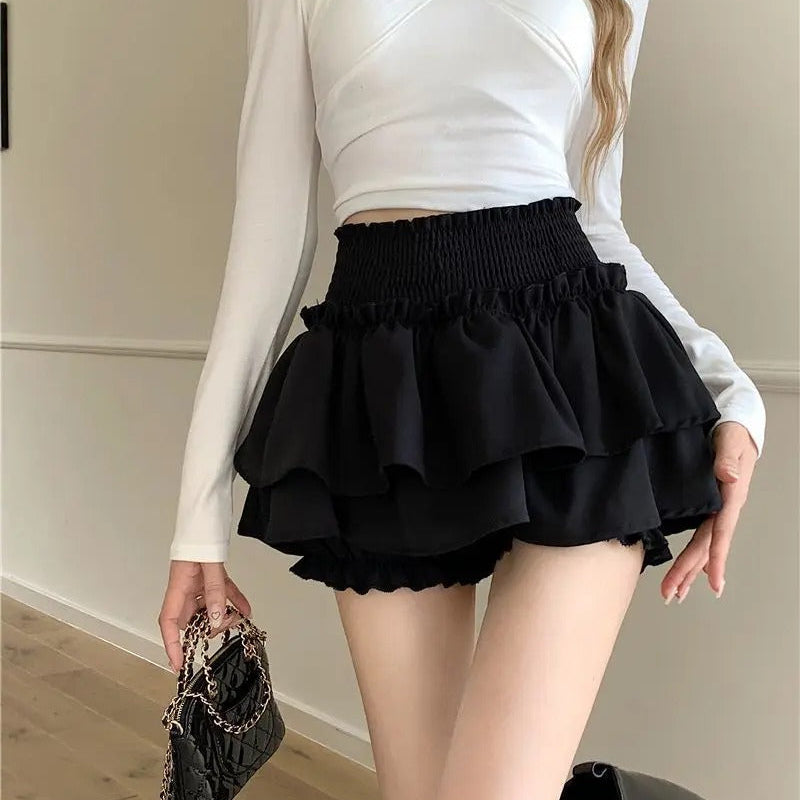 Korkea Vyötärö Ruffle Patchwork Lolita Hameen