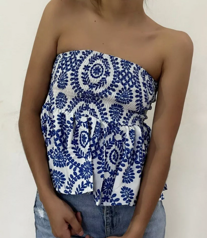 Kukka tulostaa röyhelöinen Crop Top