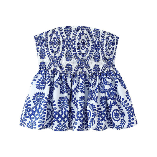 Kukka tulostaa röyhelöinen Crop Top