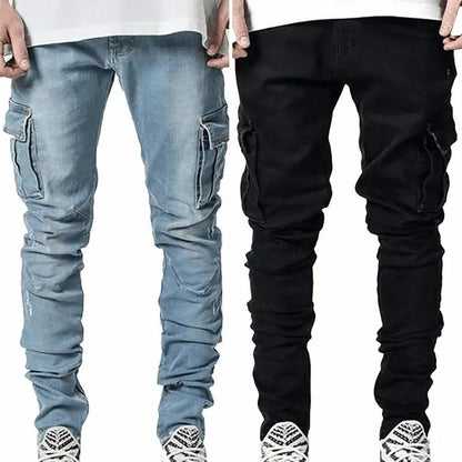 Miesten Joustavat Cargofarkut | Useita Taskuja | Slim Fit | Mukavat ja Käytännölliset Arkihousut