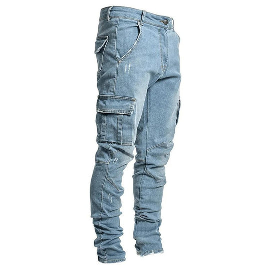 Miesten Joustavat Cargofarkut | Useita Taskuja | Slim Fit | Mukavat ja Käytännölliset Arkihousut