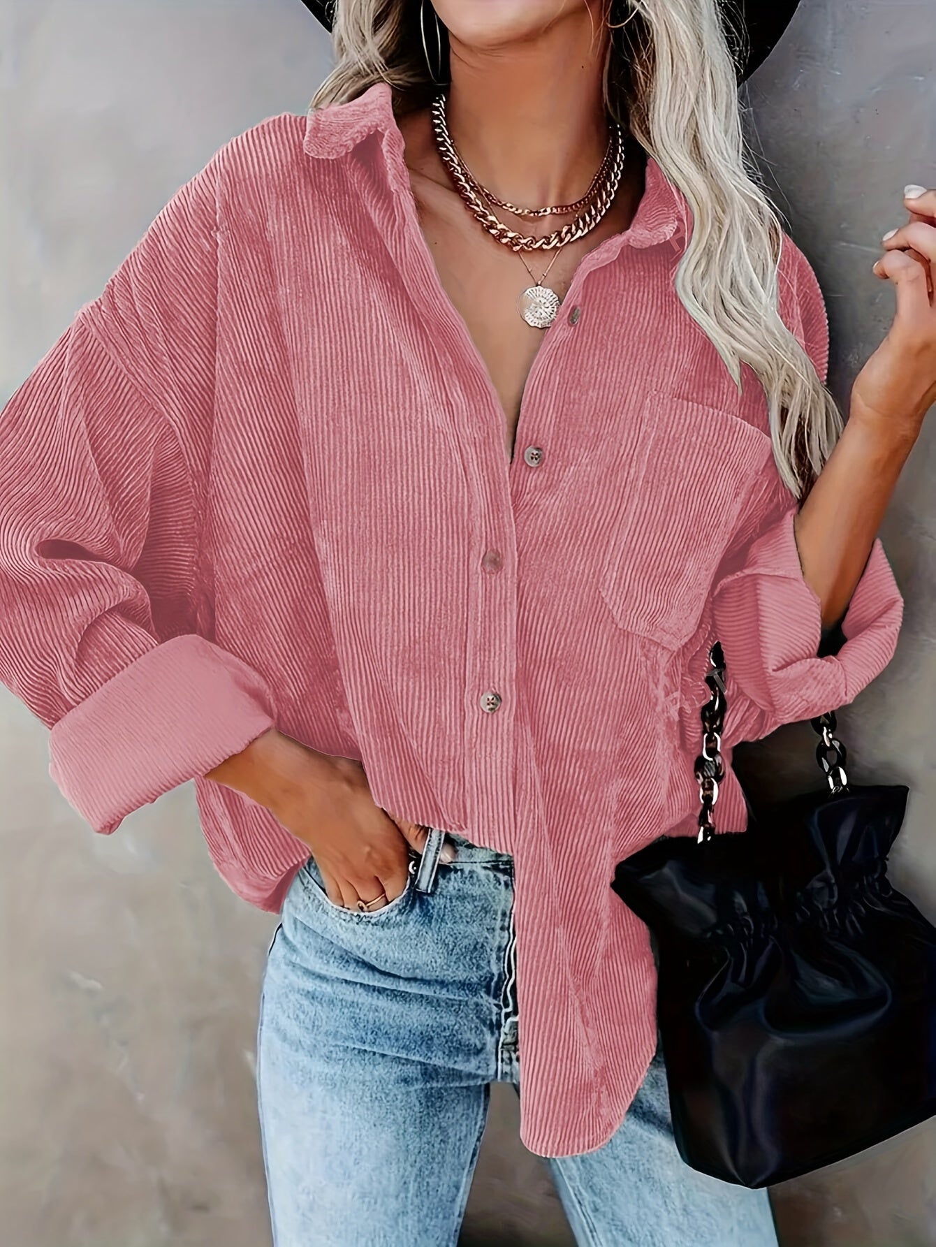 Miesten Kauluspaita Oversized Corduroy Mukava