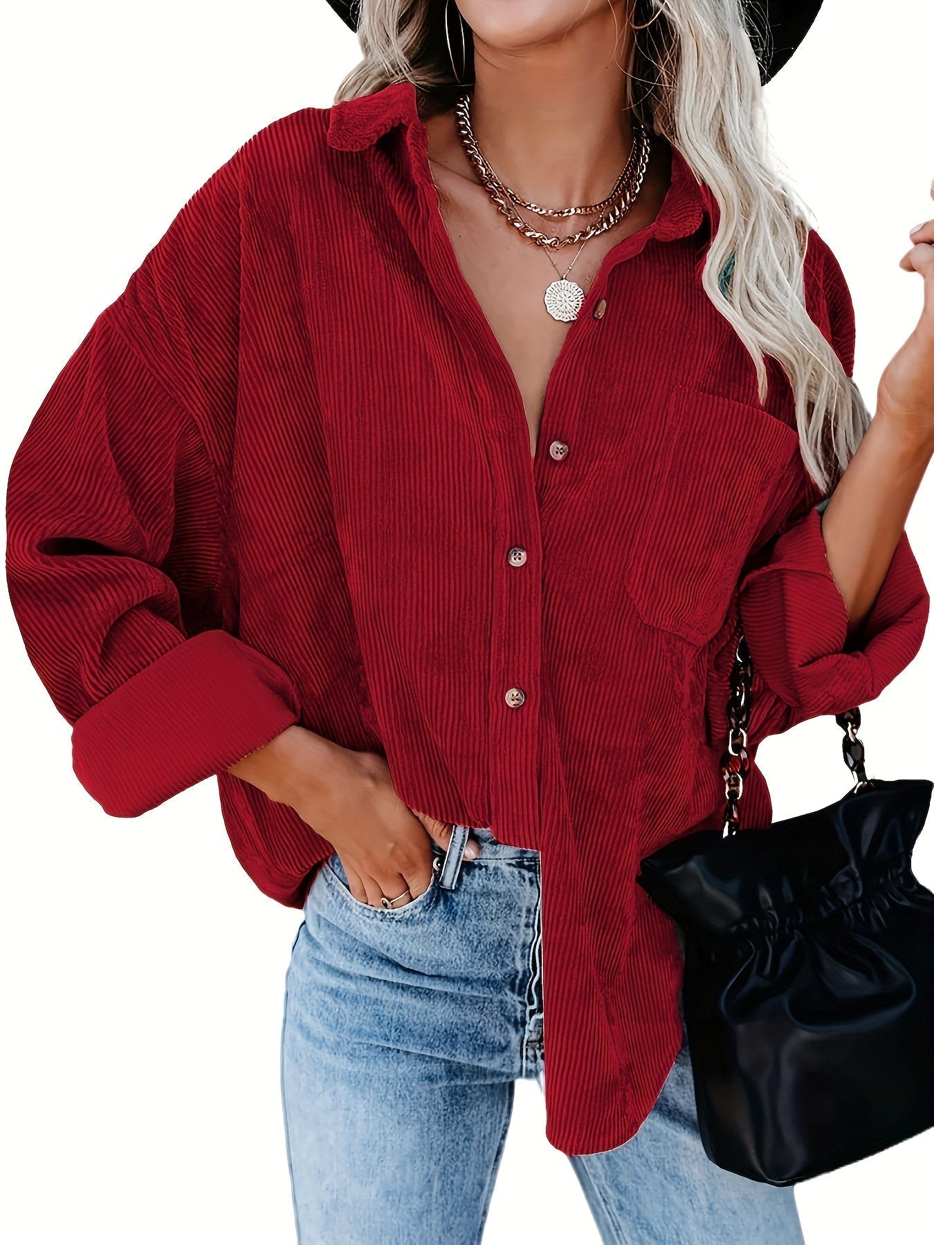 Miesten Kauluspaita Oversized Corduroy Mukava