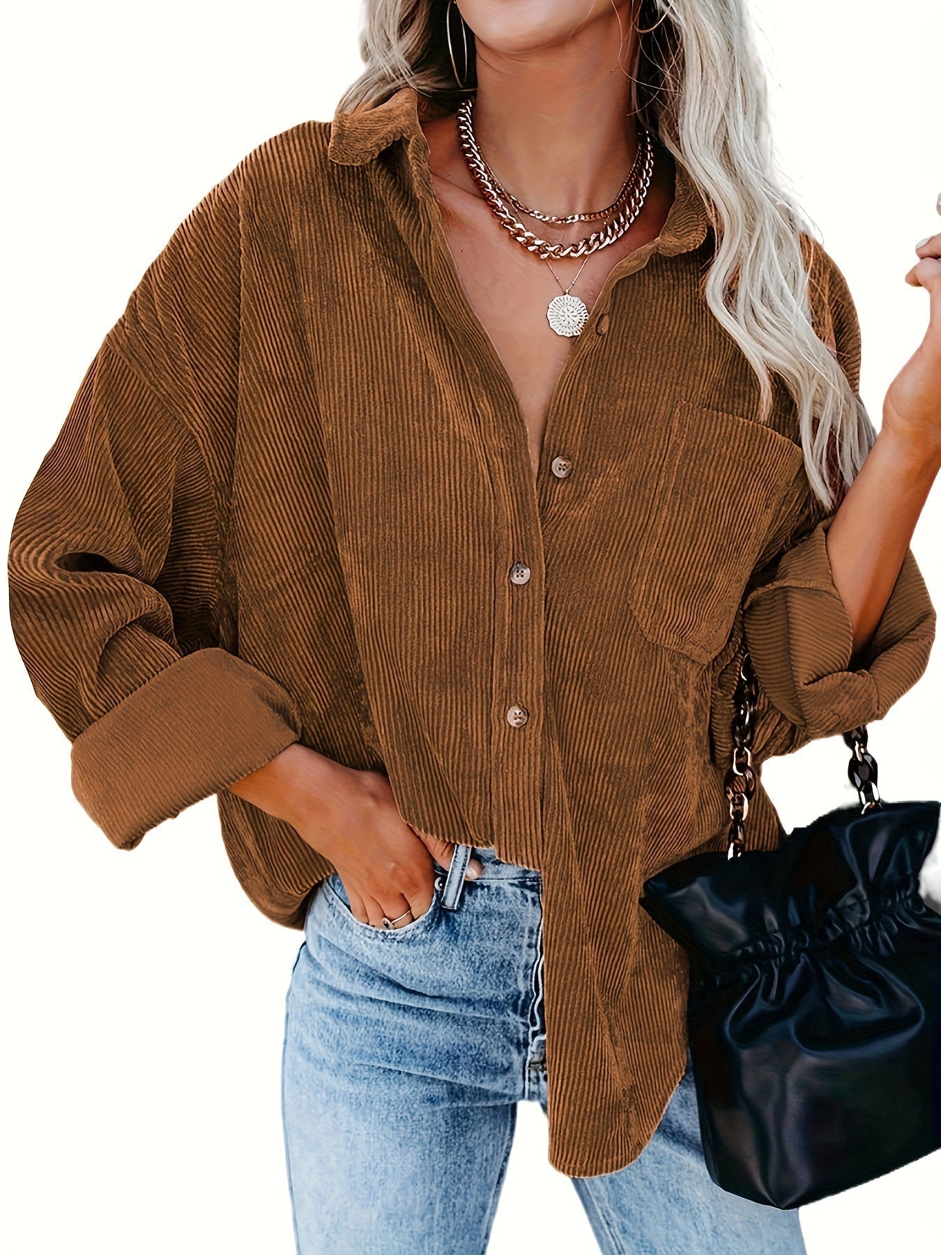 Miesten Kauluspaita Oversized Corduroy Mukava