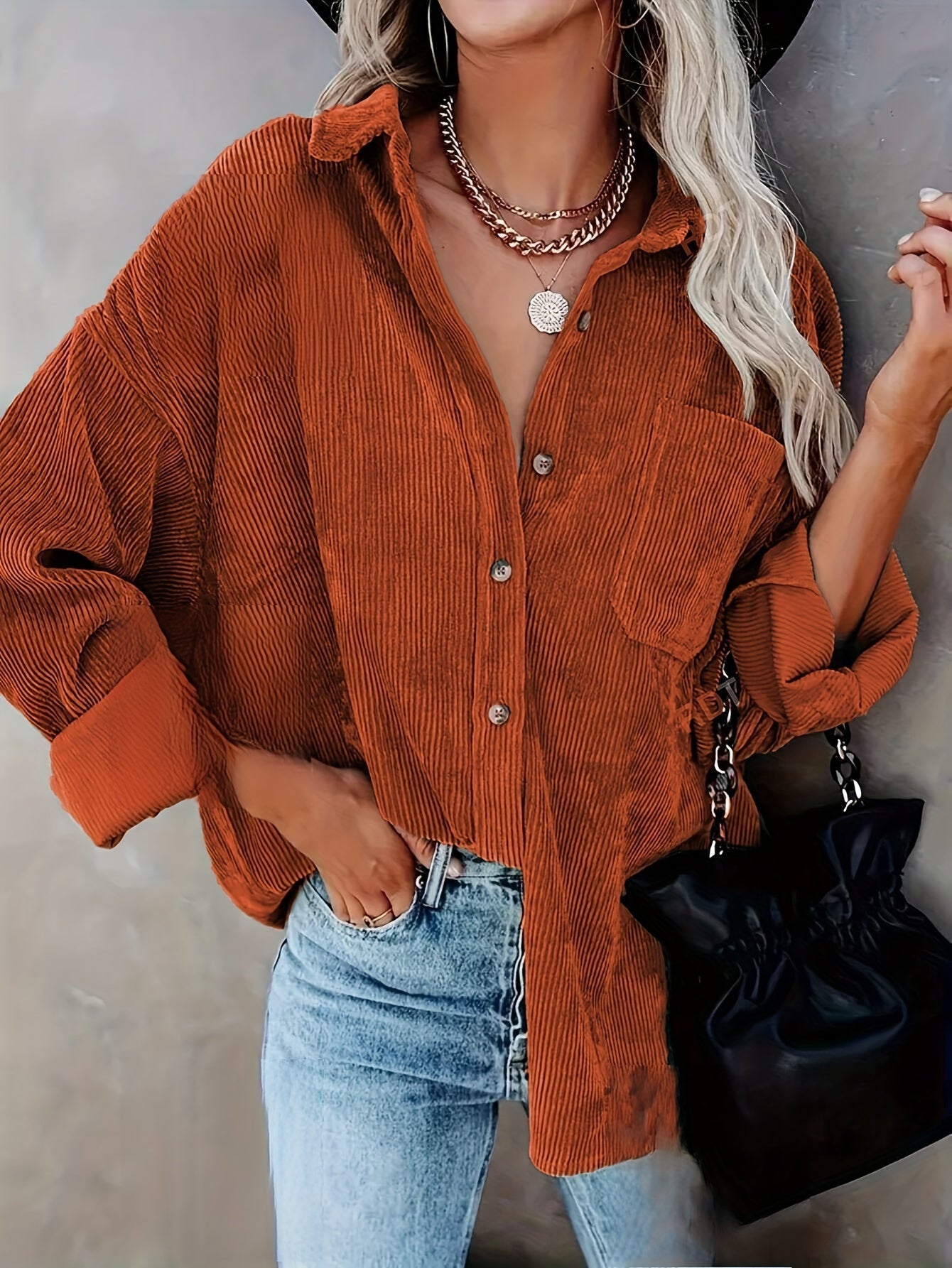 Miesten Kauluspaita Oversized Corduroy Mukava