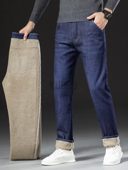 Miesten Lamb Fluff Denim Suorat housut
