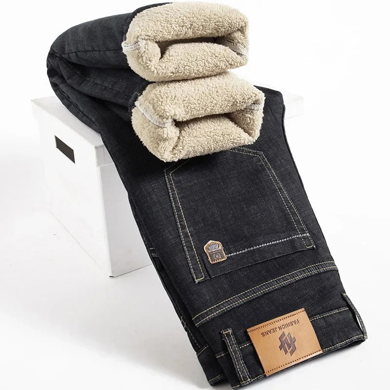 Miesten Lamb Fluff Denim Suorat housut