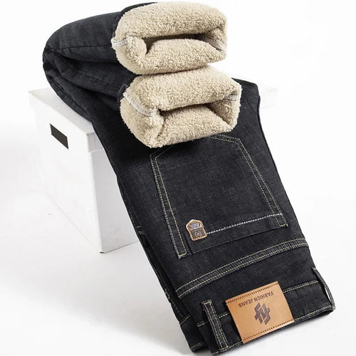 Miesten Lamb Fluff Denim Suorat housut