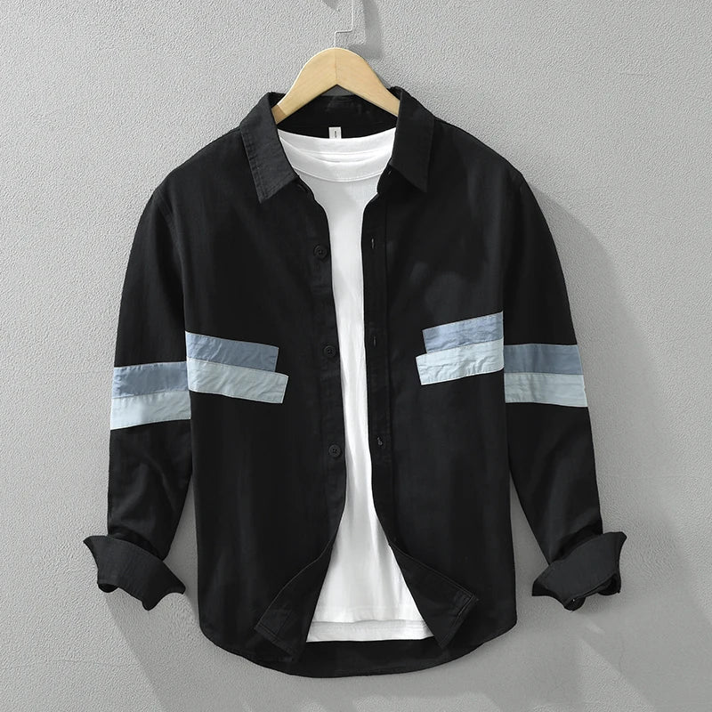 Miesten Paita Pitkähihainen Rento Fit Patchwork 100% Puuvilla