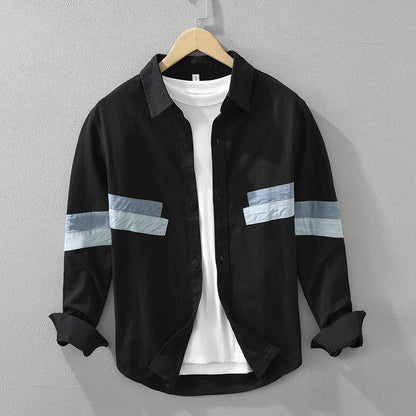 Miesten Paita Pitkähihainen Rento Fit Patchwork 100% Puuvilla