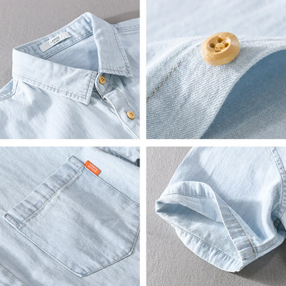 Miesten Rento Denim-paita Klassinen Hengittävä Kangas