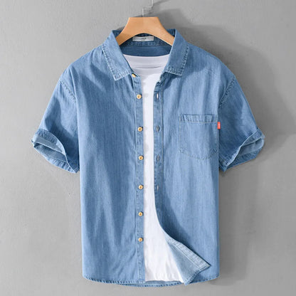 Miesten Rento Denim-paita Klassinen Hengittävä Kangas
