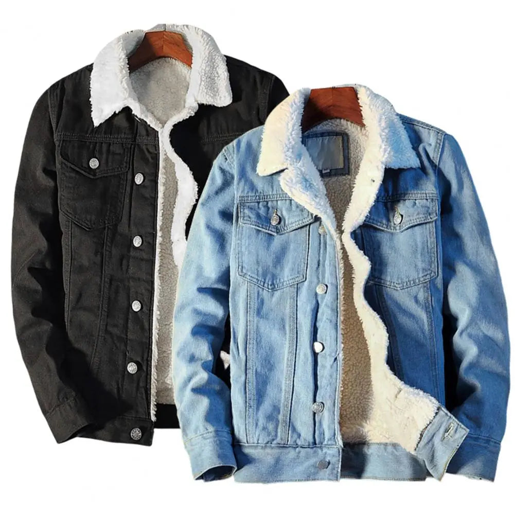 Miesten Talvitakki Fleecevuorattu Denim Kestävä Syksyyn ja Talveen