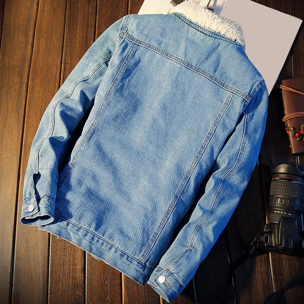 Miesten Talvitakki Fleecevuorattu Denim Kestävä Syksyyn ja Talveen