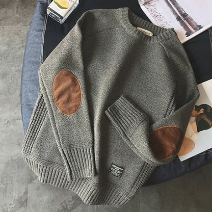 Miesten ylimitoitettu patch-neulottu villapaita