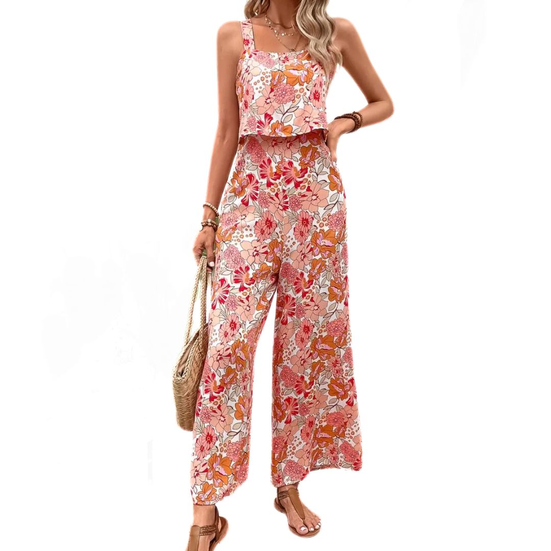 Naiset Jumpsuit Hihaton Vintage Kukkatulostus Hengittävä Polyesteri