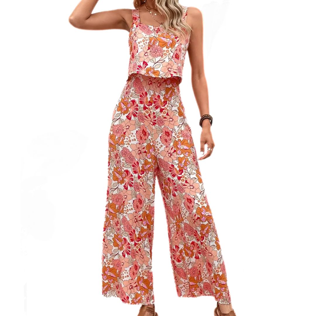 Naiset Jumpsuit Hihaton Vintage Kukkatulostus Hengittävä Polyesteri