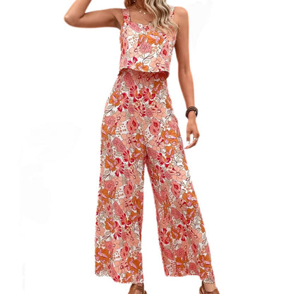Naiset Jumpsuit Hihaton Vintage Kukkatulostus Hengittävä Polyesteri