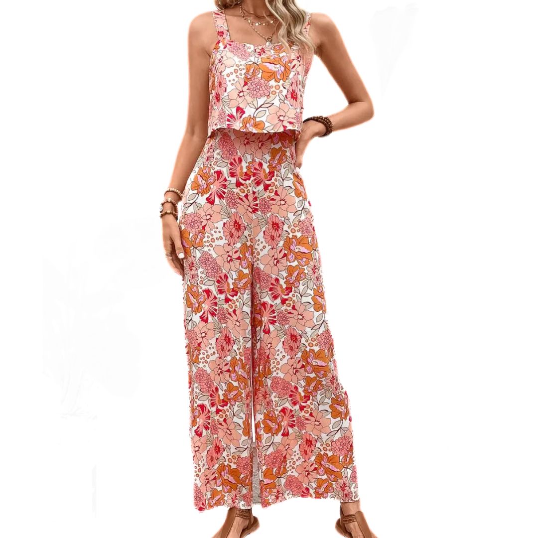 Naiset Jumpsuit Hihaton Vintage Kukkatulostus Hengittävä Polyesteri