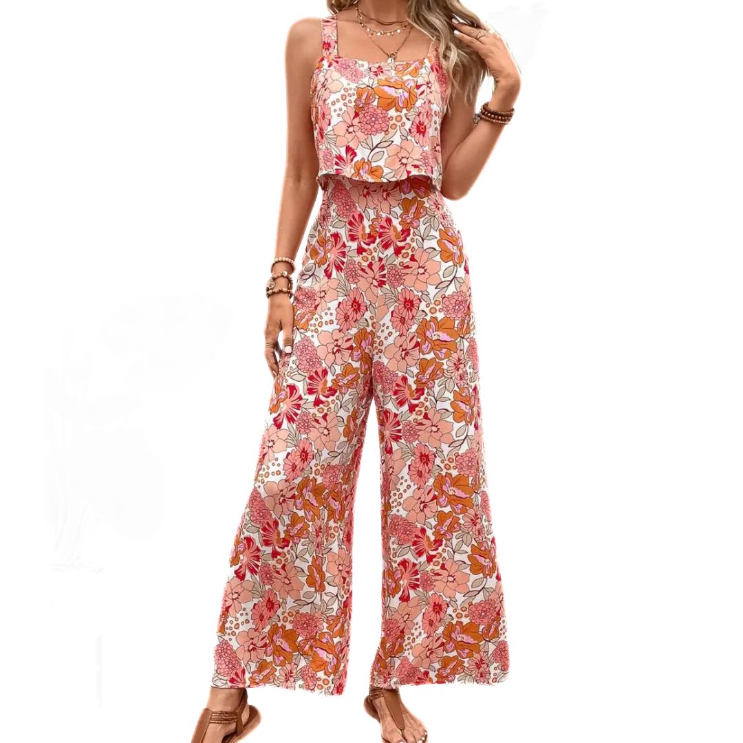 Naiset Jumpsuit Hihaton Vintage Kukkatulostus Hengittävä Polyesteri