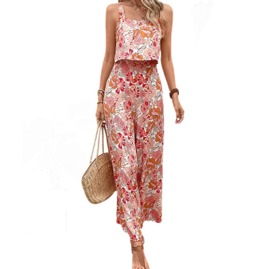 Naiset Jumpsuit Hihaton Vintage Kukkatulostus Hengittävä Polyesteri