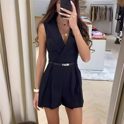 Naisille Hihaton Jumpsuit V-kaula Tyylikäs Korkealaatuinen Kangas