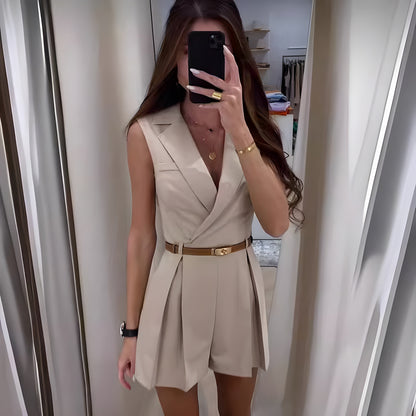 Naisille Hihaton Jumpsuit V-kaula Tyylikäs Korkealaatuinen Kangas