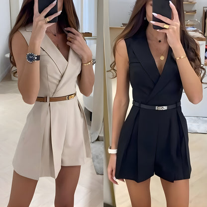 Naisille Hihaton Jumpsuit V-kaula Tyylikäs Korkealaatuinen Kangas