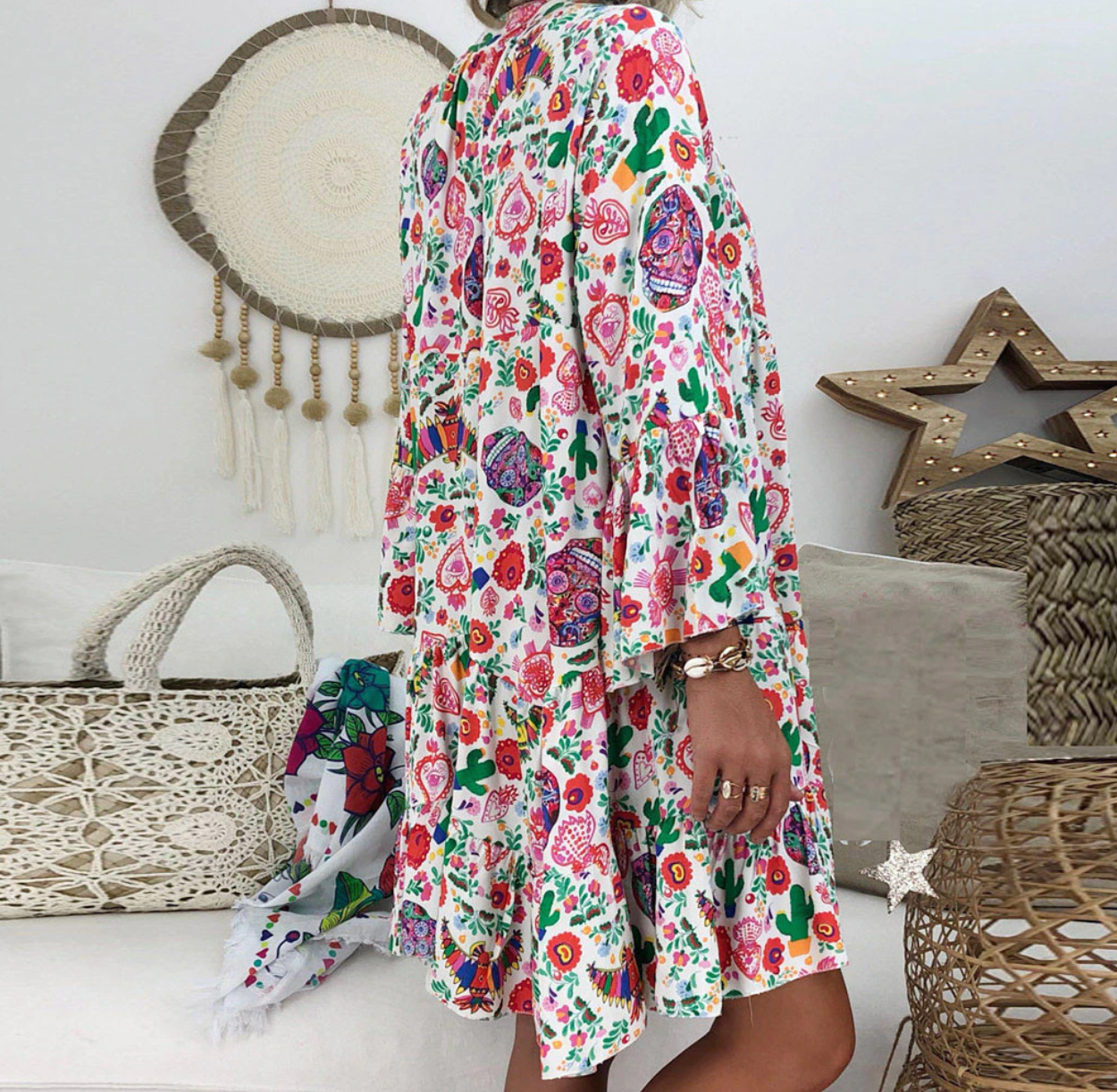 Naisten Boho Mekko | Kukkakuvio | Rentoon Käyttöön | Väljä Leikkaus | Korkealaatuinen Kangas