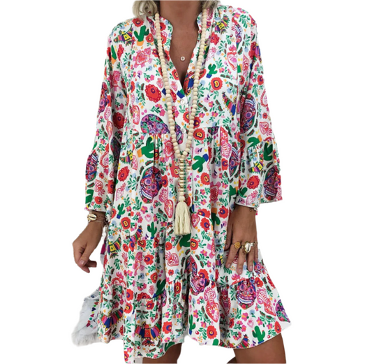 Naisten Boho Mekko | Kukkakuvio | Rentoon Käyttöön | Väljä Leikkaus | Korkealaatuinen Kangas