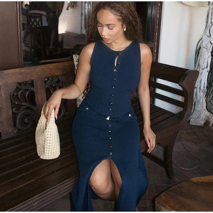 Naisten Button-Up neulottu bodycon mekko