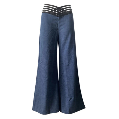 Naisten Crisscross Sheer Mesh Patch Flared Housut