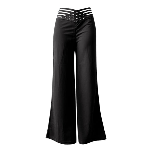 Naisten Crisscross Sheer Mesh Patch Flared Housut