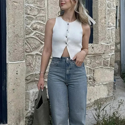 Naisten Cropped Neulottu Liivi