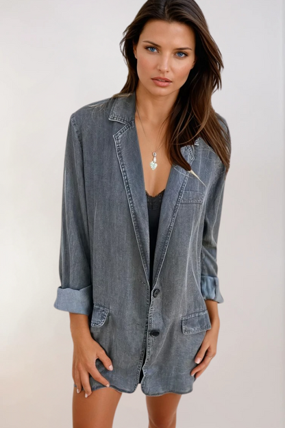 Naisten Denim Blazer Rennot Muotoilu Pehmeä Denim