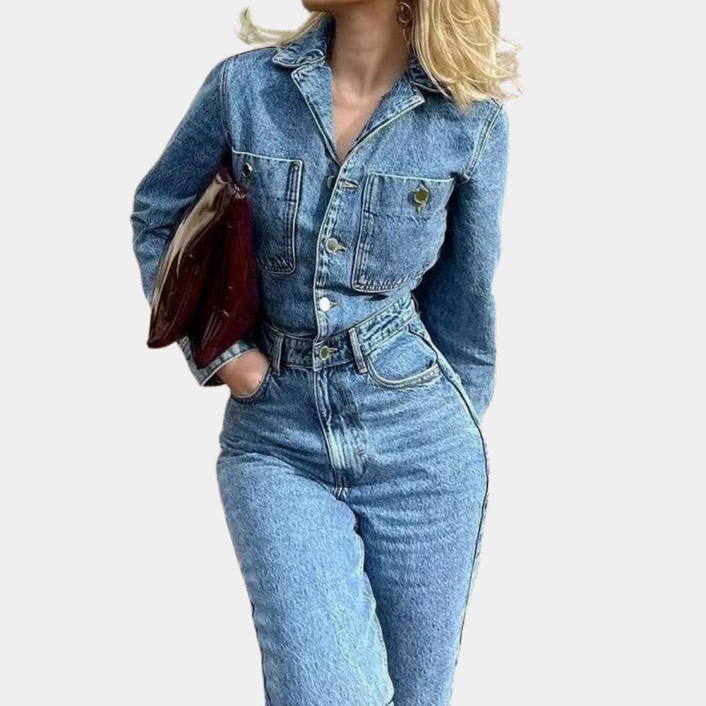 Naisten Farkkuhyppypuku Pitkät Hihat Polyesteri Denim
