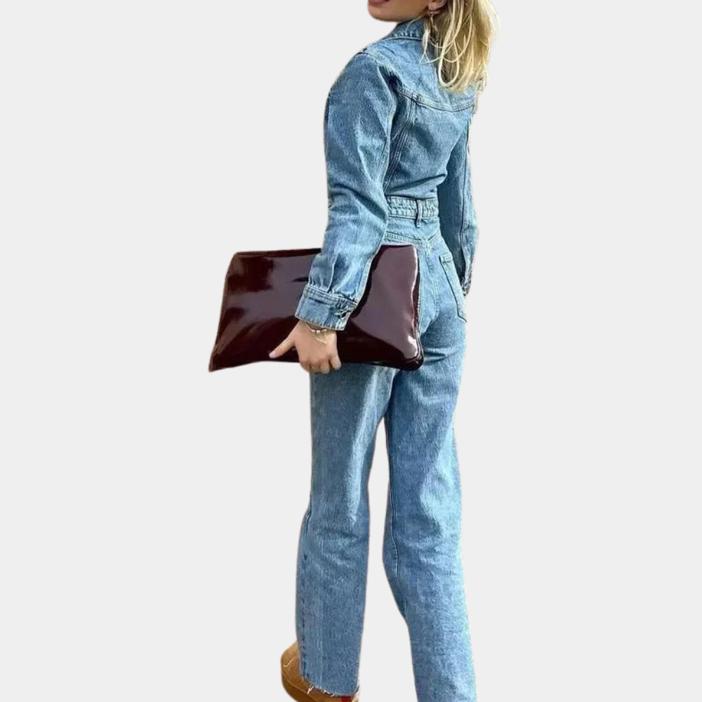 Naisten Farkkuhyppypuku Pitkät Hihat Polyesteri Denim