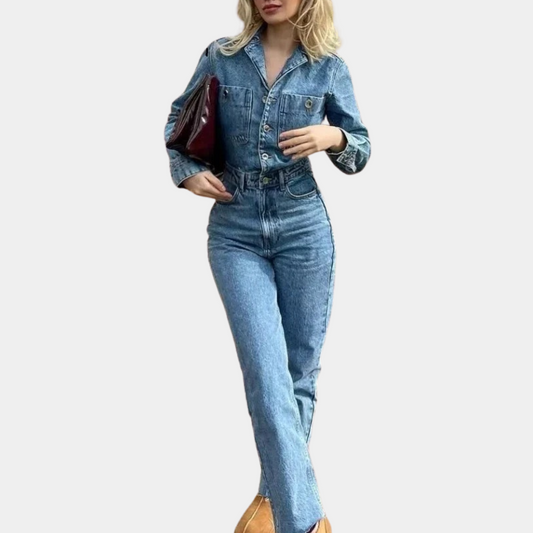 Naisten Farkkuhyppypuku Pitkät Hihat Polyesteri Denim
