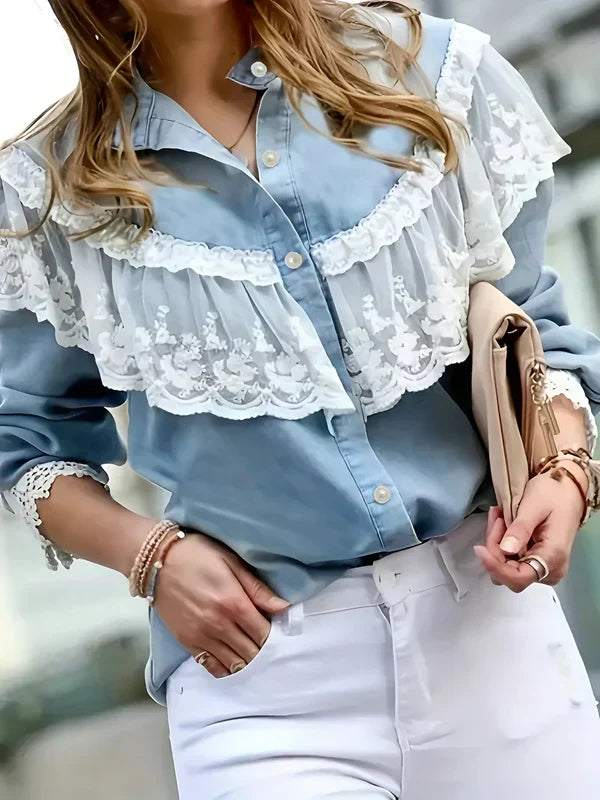 Naisten Farkkupaita Pitsiyksityiskohdilla Denim