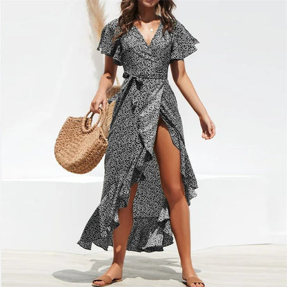 Naisten Floral Boho Chiffon Maxi Mekko