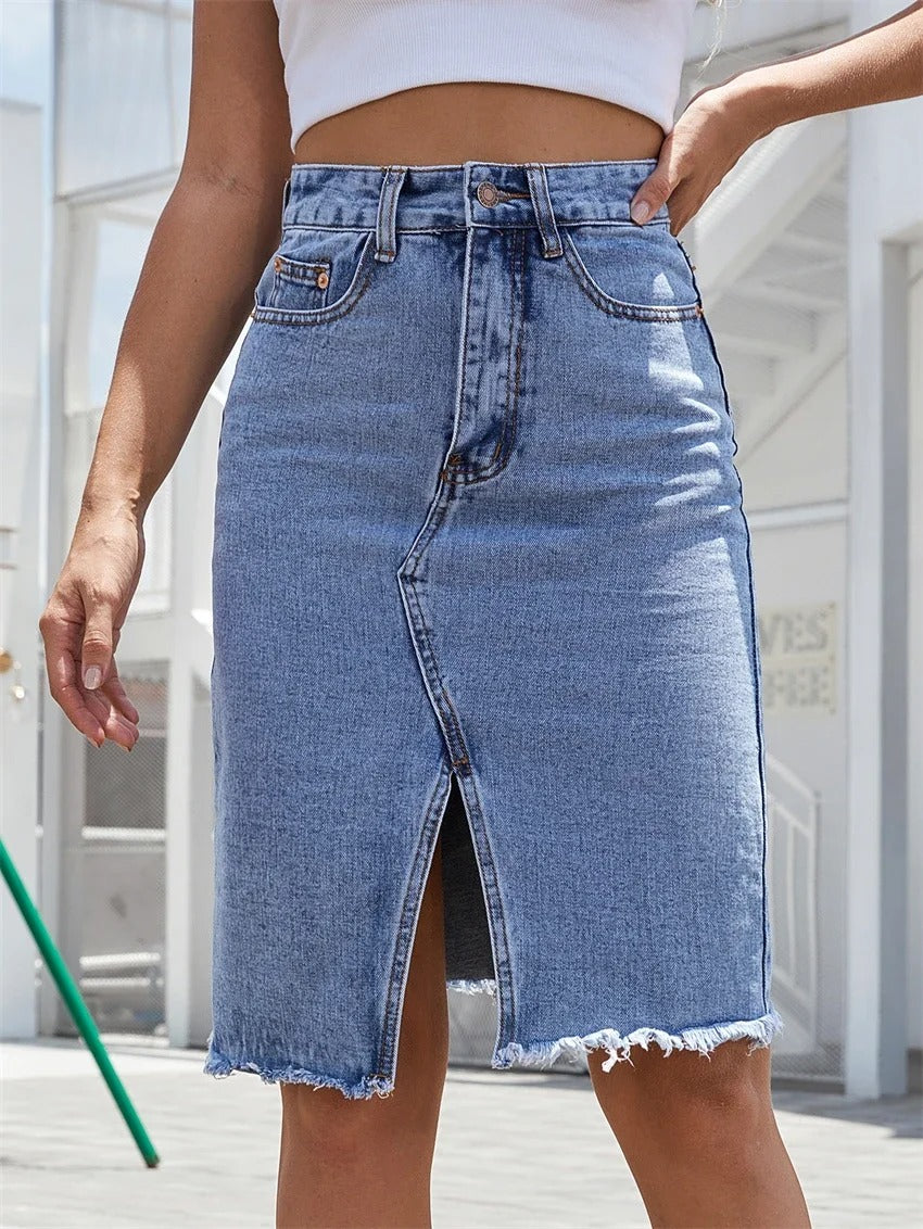 Naisten Front Split Denim Midi hame