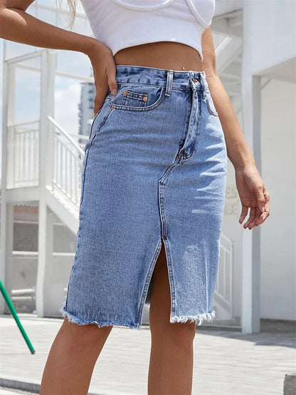 Naisten Front Split Denim Midi hame