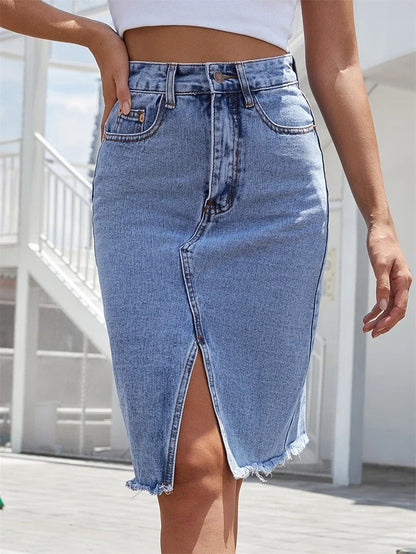Naisten Front Split Denim Midi hame