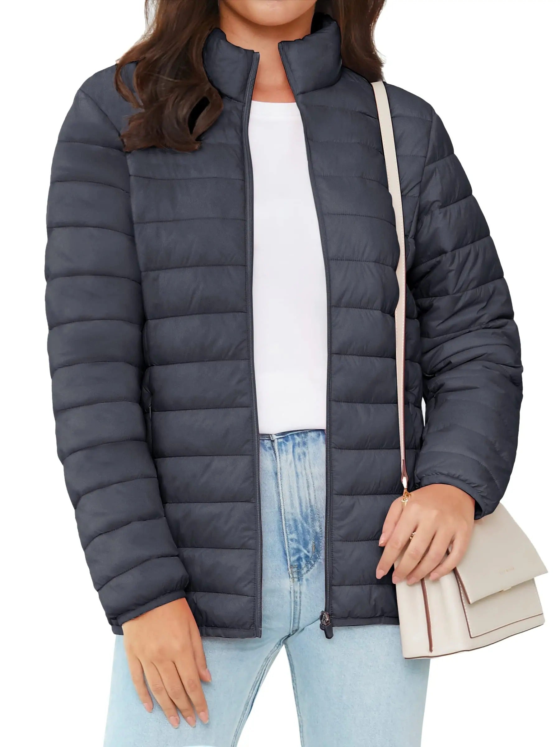 Naisten Full Zip Up Puffer takki