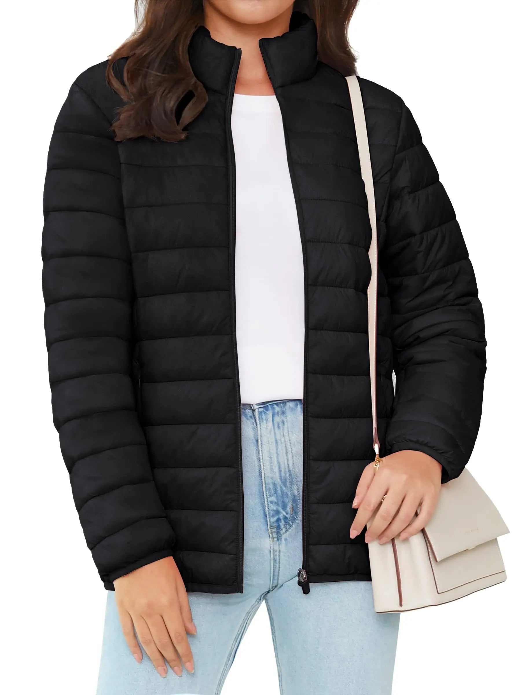 Naisten Full Zip Up Puffer takki