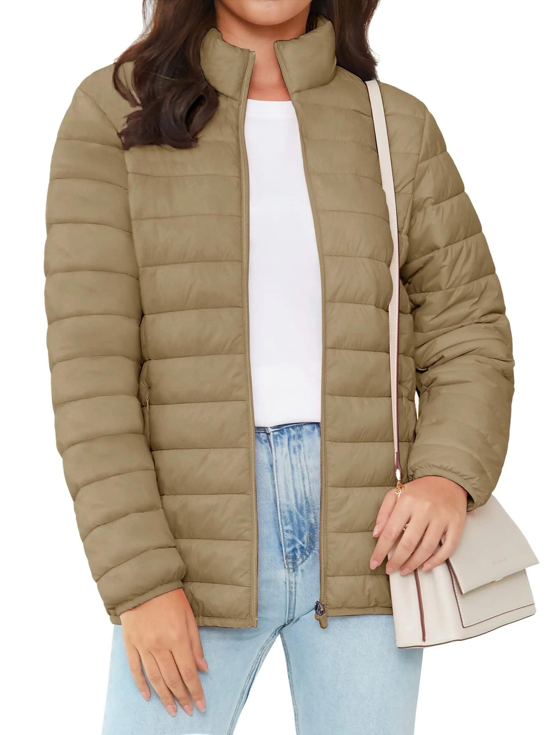 Naisten Full Zip Up Puffer takki
