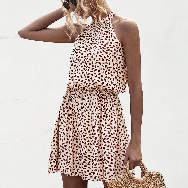 Naisten Halterneck Mini Mekko Moderni Beige