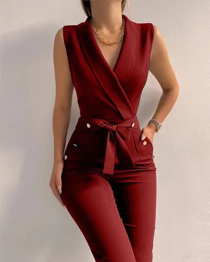 Naisten Hihaton Jumpsuit V-kaula-aukolla Polyesteri