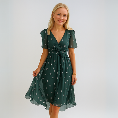 Naisten Juhlamekko | V-kaula-aukkoinen Polvipituinen Mekko | Polyesteri | Elegantti Istuvuus